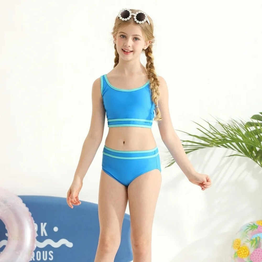 Kids Swim Set in Blue and Teal with Cover Up - Picture 3 of 10